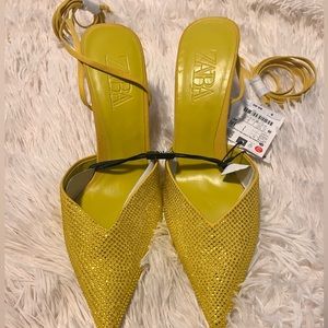 Zara Yellow Lace Up High Heels, With Tag